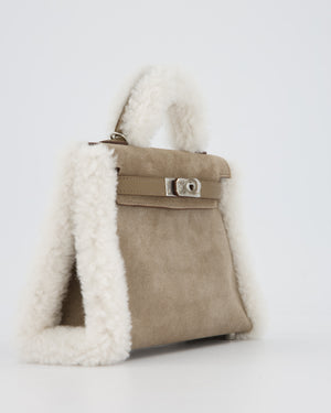 *HOT* Hermès Mini Kelly II 20 Teddy Plush Grizzly Bag in Etoupe Swift Leather, Gris Caillou Plush & Ecru Grizzly Suede Leather with Palladium Hardware