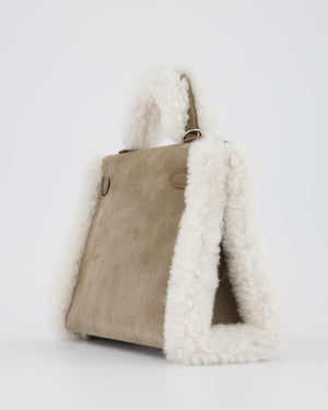 *HOT* Hermès Mini Kelly II 20 Teddy Plush Grizzly Bag in Etoupe Swift Leather, Gris Caillou Plush & Ecru Grizzly Suede Leather with Palladium Hardware