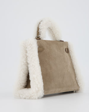 *HOT* Hermès Mini Kelly II 20 Teddy Plush Grizzly Bag in Etoupe Swift Leather, Gris Caillou Plush & Ecru Grizzly Suede Leather with Palladium Hardware