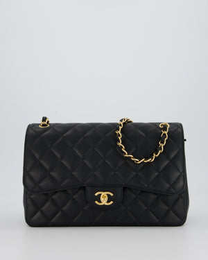 Chanel Black Jumbo Classic Double Flap Bag in Caviar Leather with Gold Hardware