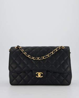 Chanel Black Jumbo Classic Double Flap Bag in Caviar Leather with Gold Hardware
