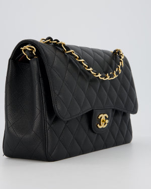 Chanel Black Jumbo Classic Double Flap Bag in Caviar Leather with Gold Hardware