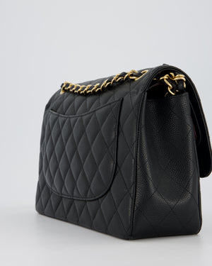 Chanel Black Jumbo Classic Double Flap Bag in Caviar Leather with Gold Hardware