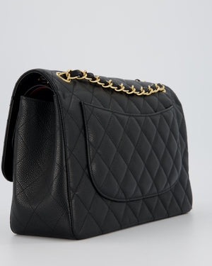Chanel Black Jumbo Classic Double Flap Bag in Caviar Leather with Gold Hardware