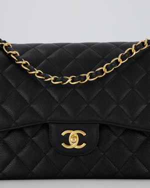 Chanel Black Jumbo Classic Double Flap Bag in Caviar Leather with Gold Hardware