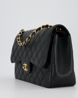 Chanel Black Jumbo Classic Double Flap Bag in Caviar Leather with Gold Hardware