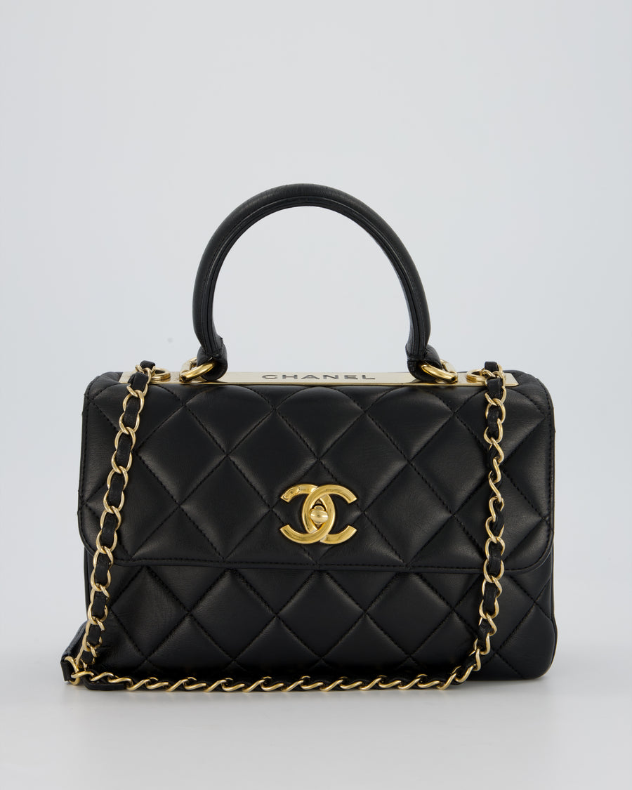 Chanel Black Small Trendy CC Top Handle Flap Bag in Quilted Lambskin Leather with Gold Hardware