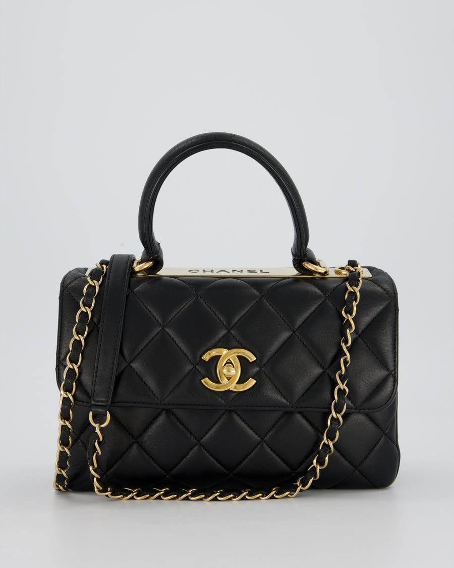 Chanel Black Small Trendy CC Top Handle Flap Bag in Quilted Lambskin Leather with Gold Hardware