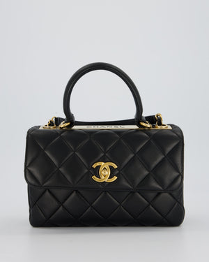 Chanel Black Small Trendy CC Top Handle Flap Bag in Quilted Lambskin Leather with Gold Hardware