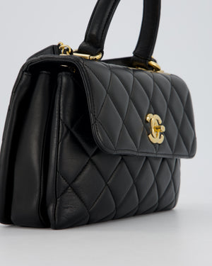 Chanel Black Small Trendy CC Top Handle Flap Bag in Quilted Lambskin Leather with Gold Hardware