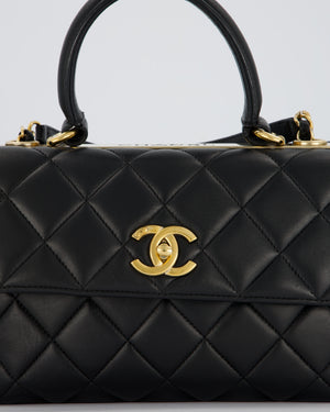 Chanel Black Small Trendy CC Top Handle Flap Bag in Quilted Lambskin Leather with Gold Hardware