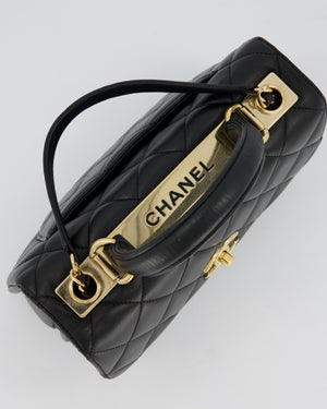 Chanel Black Small Trendy CC Top Handle Flap Bag in Quilted Lambskin Leather with Gold Hardware
