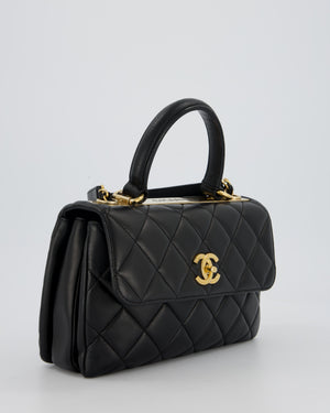 Chanel Black Small Trendy CC Top Handle Flap Bag in Quilted Lambskin Leather with Gold Hardware