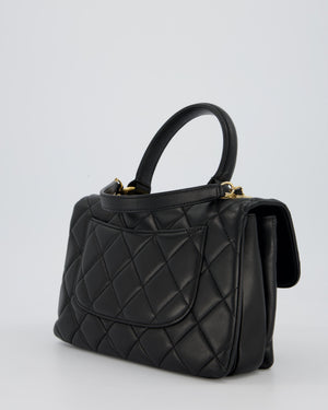 Chanel Black Small Trendy CC Top Handle Flap Bag in Quilted Lambskin Leather with Gold Hardware