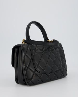 Chanel Black Small Trendy CC Top Handle Flap Bag in Quilted Lambskin Leather with Gold Hardware