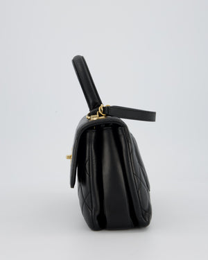 Chanel Black Small Trendy CC Top Handle Flap Bag in Quilted Lambskin Leather with Gold Hardware