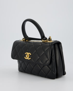 Chanel Black Small Trendy CC Top Handle Flap Bag in Quilted Lambskin Leather with Gold Hardware