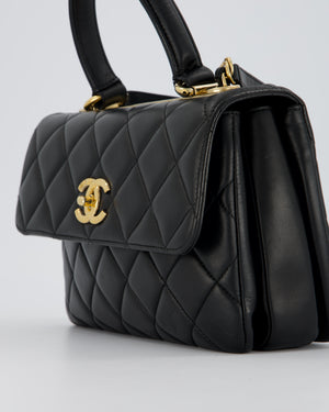 Chanel Black Small Trendy CC Top Handle Flap Bag in Quilted Lambskin Leather with Gold Hardware
