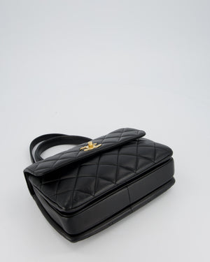 Chanel Black Small Trendy CC Top Handle Flap Bag in Quilted Lambskin Leather with Gold Hardware