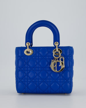 Christian Dior Royal Blue Small Lady Dior Bag in Lambskin Cannage Leather with Champagne Gold Hardware