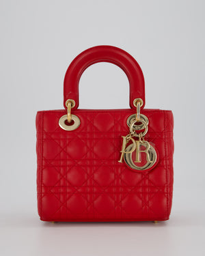 Christian Dior Strawberry Red Small ABC Lady Dior Bag in Lambskin Cannage Leather with Champagne Gold Hardware