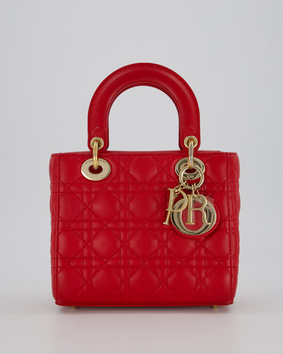 Christian Dior Strawberry Red Small ABC Lady Dior Bag in Lambskin Cannage Leather with Champagne Gold Hardware