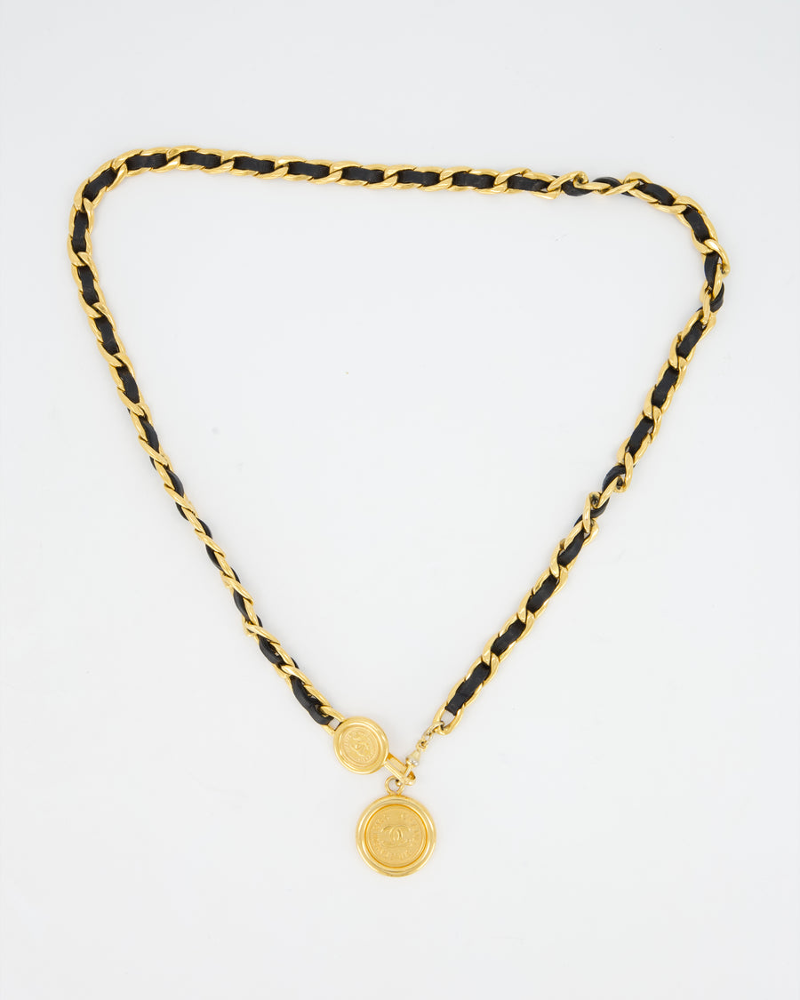 Chanel Vintage 24K Gold and Black Lambskin Leather Medallion Belt