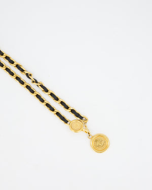 Chanel Vintage 24K Gold and Black Lambskin Leather Medallion Belt