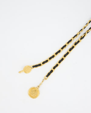 Chanel Vintage 24K Gold and Black Lambskin Leather Medallion Belt