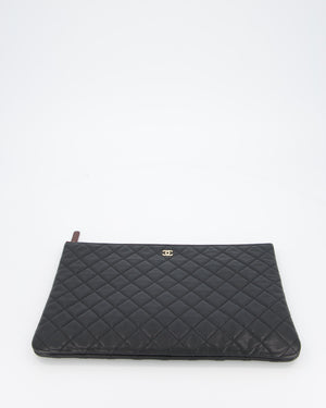 Chanel Large Black O Case Zip Pouch in Caviar Leather with Champagne Gold Hardware