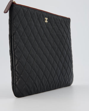 Chanel Large Black O Case Zip Pouch in Caviar Leather with Champagne Gold Hardware