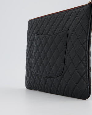 Chanel Large Black O Case Zip Pouch in Caviar Leather with Champagne Gold Hardware