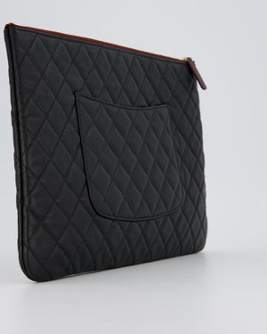 Chanel Large Black O Case Zip Pouch in Caviar Leather with Champagne Gold Hardware