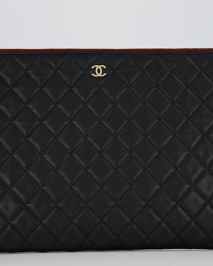 Chanel Large Black O Case Zip Pouch in Caviar Leather with Champagne Gold Hardware