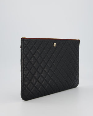 Chanel Large Black O Case Zip Pouch in Caviar Leather with Champagne Gold Hardware