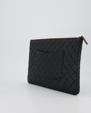 Chanel Large Black O Case Zip Pouch in Caviar Leather with Champagne Gold Hardware