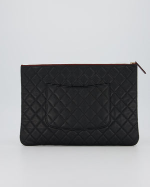 Chanel Large Black O Case Zip Pouch in Caviar Leather with Champagne Gold Hardware
