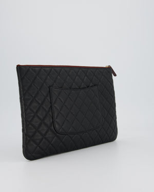 Chanel Large Black O Case Zip Pouch in Caviar Leather with Champagne Gold Hardware