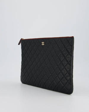 Chanel Large Black O Case Zip Pouch in Caviar Leather with Champagne Gold Hardware