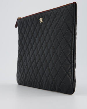 Chanel Large Black O Case Zip Pouch in Caviar Leather with Champagne Gold Hardware
