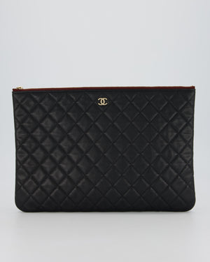 Chanel Large Black O Case Zip Pouch in Caviar Leather with Champagne Gold Hardware