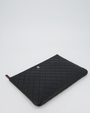 Chanel Large Black O Case Zip Pouch in Caviar Leather with Champagne Gold Hardware