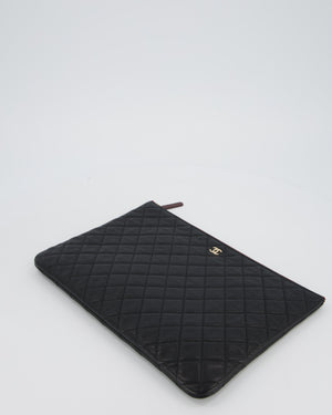 Chanel Large Black O Case Zip Pouch in Caviar Leather with Champagne Gold Hardware