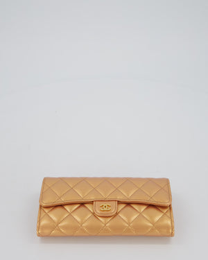 Chanel Iridescent Metallic Peach Long Flap Wallet In Lambskin Leather with Gold Hardware