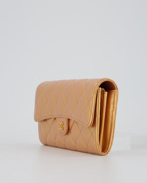 Chanel Iridescent Metallic Peach Long Flap Wallet In Lambskin Leather with Gold Hardware