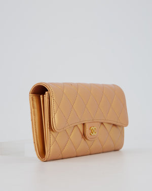 Chanel Iridescent Metallic Peach Long Flap Wallet In Lambskin Leather with Gold Hardware