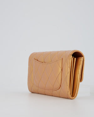 Chanel Iridescent Metallic Peach Long Flap Wallet In Lambskin Leather with Gold Hardware