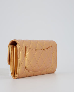 Chanel Iridescent Metallic Peach Long Flap Wallet In Lambskin Leather with Gold Hardware