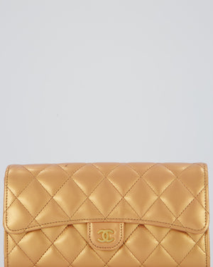 Chanel Iridescent Metallic Peach Long Flap Wallet In Lambskin Leather with Gold Hardware
