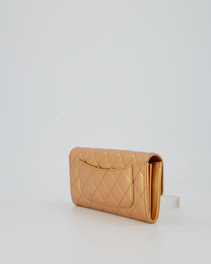 Chanel Iridescent Metallic Peach Long Flap Wallet In Lambskin Leather with Gold Hardware